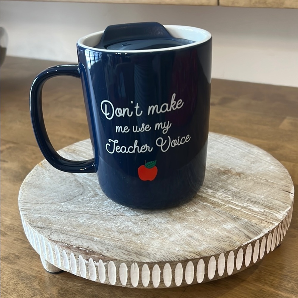 Opalhouse Navy Blue w/Red Apple Teacher Themed Stoneware Travel Mug w/Lid